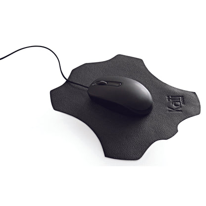 K0001AB | Mouse pad Fabricat în Italia din piele naturală naturală, grain de dolar - Culoare neagră - Dimensiuni: 20 x 23 cm - Ambalare: Geantă tubulară TNT