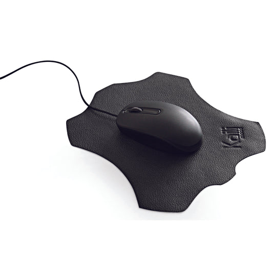 K0001AB | Mouse pad Fabricat în Italia din piele naturală naturală, grain de dolar - Culoare neagră - Dimensiuni: 20 x 23 cm - Ambalare: Geantă tubulară TNT