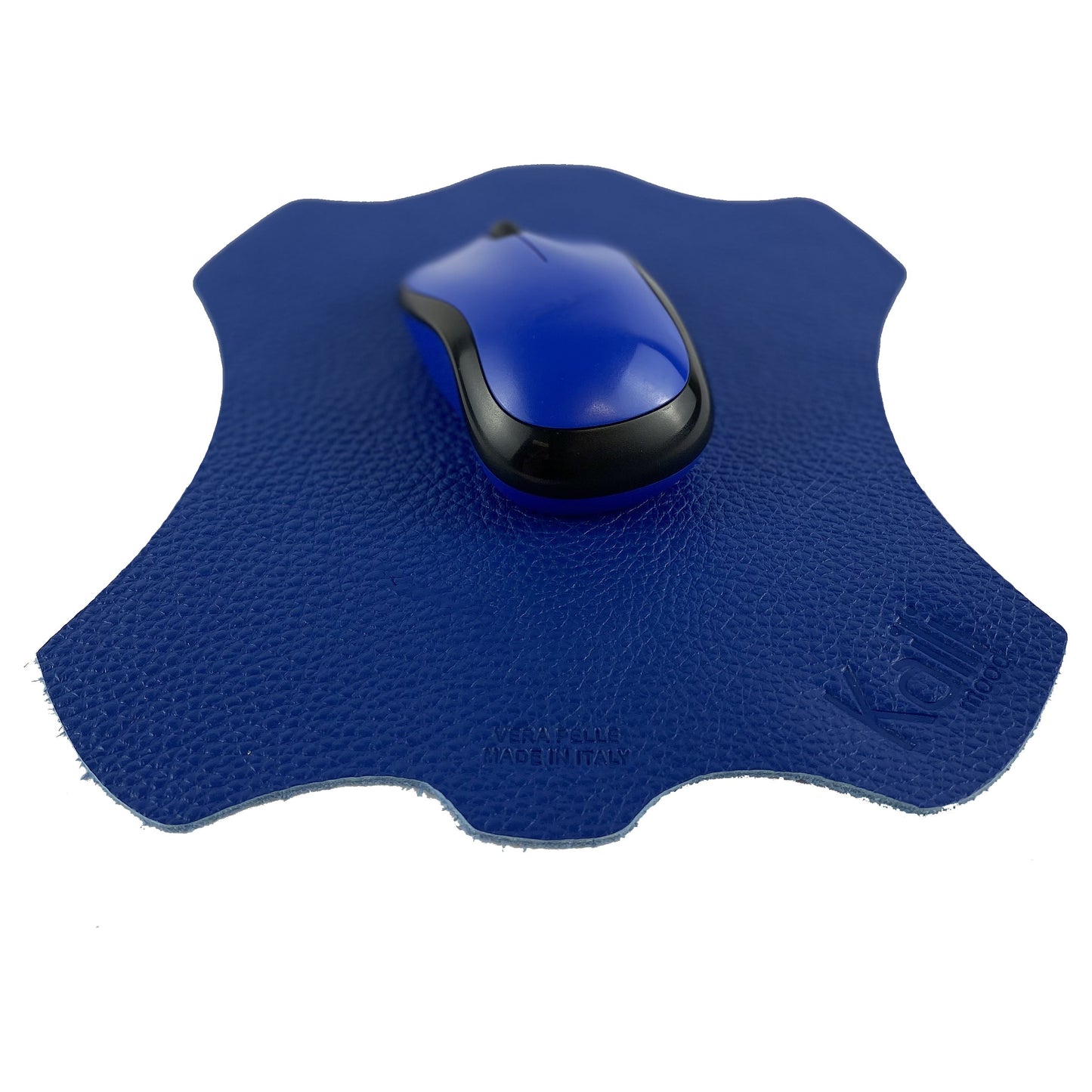 K0001DB | Mouse pad Fabricat în Italia din piele naturală naturală, granulație de dolar - Culoare albastră - Dimensiuni: 20 x 23 cm - Ambalare: geantă tubulară TNT