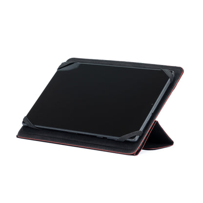 K0033AB | Husă pentru tabletă din piele naturală, granulație completă, granulație de dolar. Col.Black cu margini roșii. Închidere cu urechi contrastante. Dimensiuni: 19,5 x 25,2 x 1 cm. Ambalare: Geantă TNT