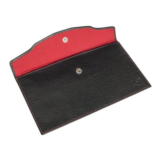 K0034AB | Plic plat din piele naturală, granulație dolar - culoare neagră. Clapetă de închidere cu buton automat. Dimensiuni: 22,5 x 12,5 x 0,5 cm - Ambalare: Geantă TNT