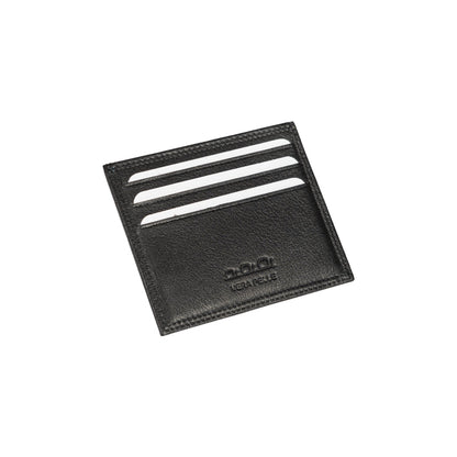 K10216AB | Suport pentru carduri de credit din piele naturală naturală, cu granulație ușoară. Culoare neagră. Buzunar central mare. Dimensiuni: 9,8 x 8 x 0,5 cm. Ambalare: Cutie cadou cu fund rigid/capac