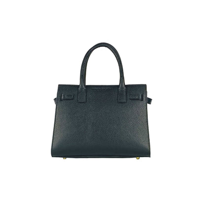 RB1016A | Geantă de mână pentru femei din piele naturală Made in Italy cu curea de umăr detașabilă. Accesorii cu cârlige metalice aurii strălucitoare - Culoare neagră - Dimensiuni: 28 x 20 x 14 + 12,5 cm
