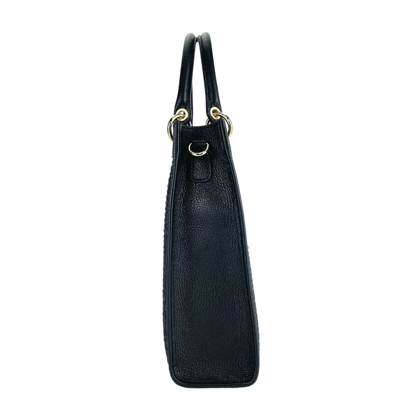 RB1026A | Geantă de mână verticală pentru femei din piele naturală și paie Made in Italy. Curea de umăr din piele detașabilă și reglabilă. Accesorii auriu lustruit - Culoare neagră - Dimensiuni: 24 x 29 x 9 cm