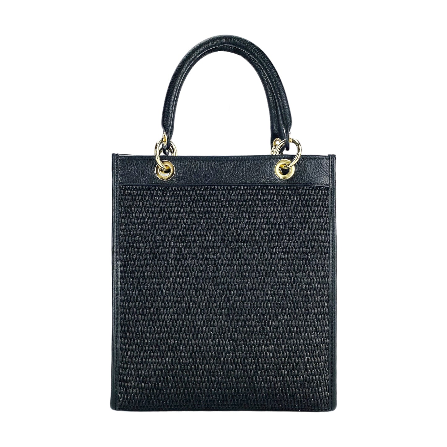 RB1026A | Geantă de mână verticală pentru femei din piele naturală și paie Made in Italy. Curea de umăr din piele detașabilă și reglabilă. Accesorii auriu lustruit - Culoare neagră - Dimensiuni: 24 x 29 x 9 cm