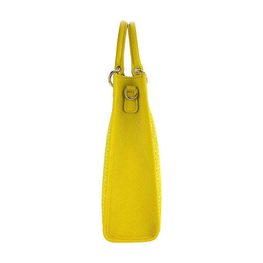 RB1026R | Geantă de mână verticală pentru femei din piele naturală și paie Made in Italy. Curea de umăr din piele detașabilă și reglabilă. Accesorii auriu lustruit - Culoare galbenă - Dimensiuni: 24 x 29 x 9 cm