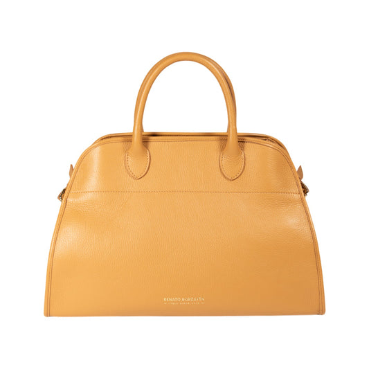 RB1032CQ | Geantă de mână pentru femei FRIDA din piele naturală fabricată în Italia. Accesorii Metal Auriu Luciu - Culoare Piele - Dimensiuni: cm 43 x 29 x 24 + 12 (Handle Drop)