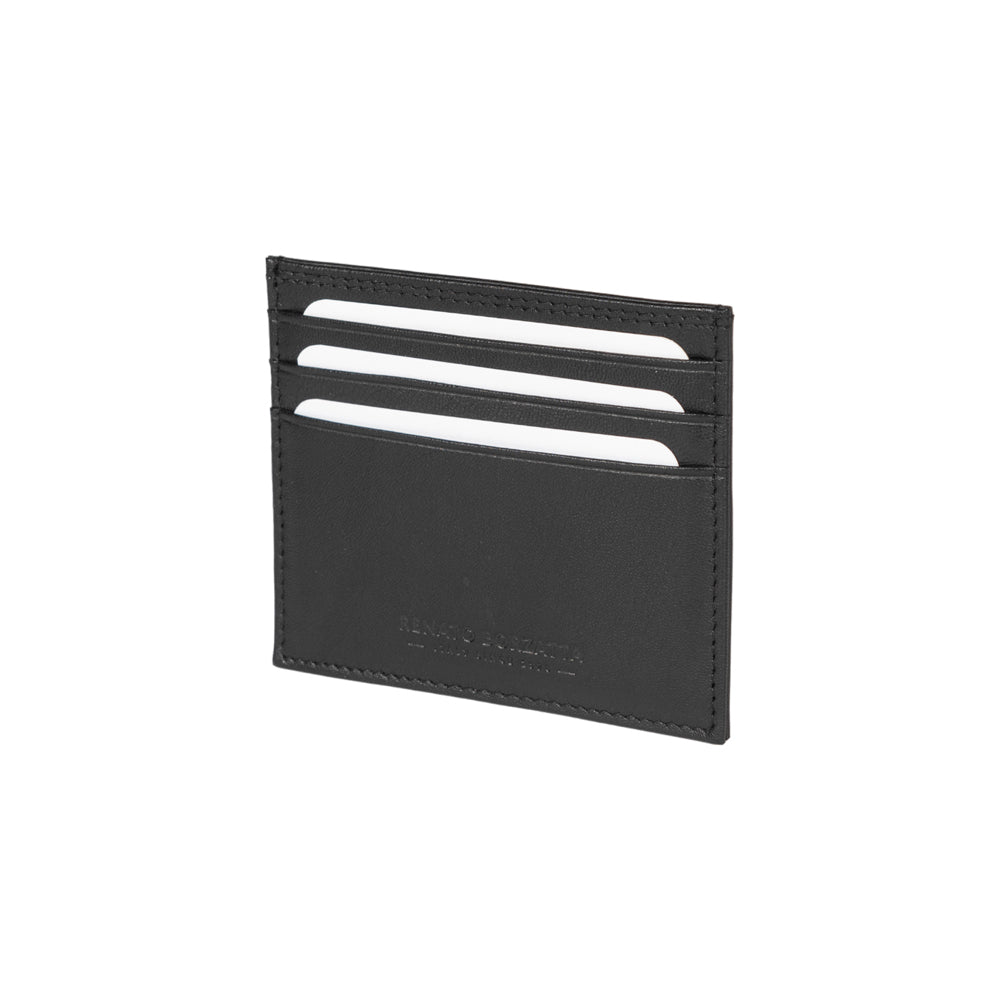 RB12016A | Suport pentru carduri de credit din piele naturală naturală, cu granulație ușoară. Culoare neagră. Protecție RFID. Dimensiuni: 10 x 8 x 0,5 cm. Ambalare: Cutie cadou Bottom/Capac