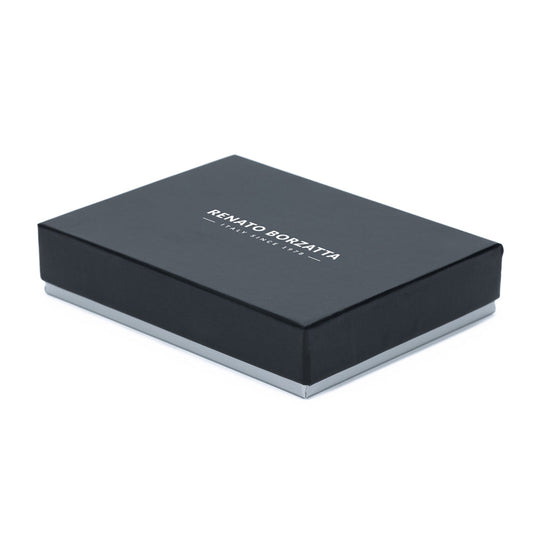 RB12016D | Suport pentru carduri de credit din piele naturală naturală, cu granulație ușoară. Culoare albastră. Protecție RFID. Dimensiuni: 10 x 8 x 0,5 cm. Ambalare: Cutie cadou Bottom/Capac