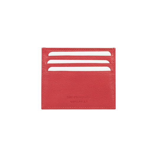 RB12016V | Suport pentru carduri de credit din piele naturală naturală, cu granulație ușoară. Culoare roșie. Protecție RFID. Dimensiuni: 10 x 8 x 0,5 cm. Ambalare: Cutie cadou Bottom/Capac